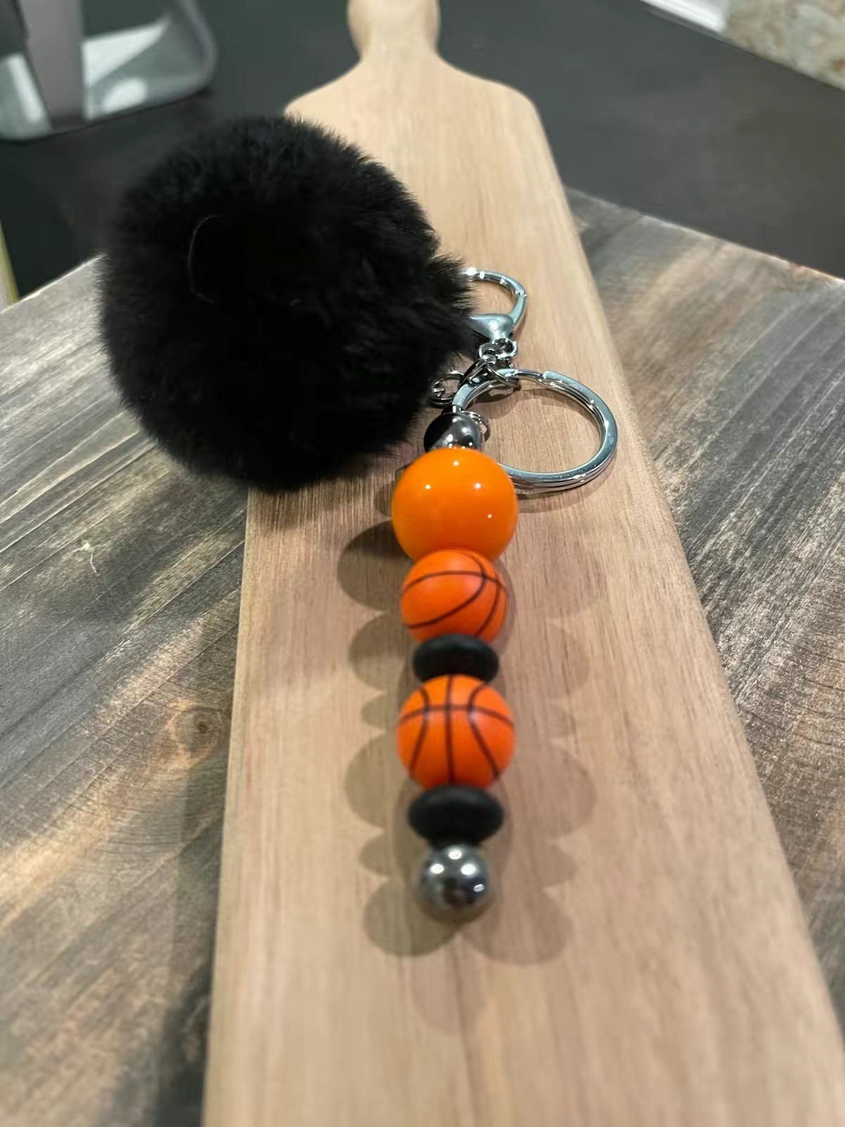 Sports Beaded Key Chain with Pom-Pom