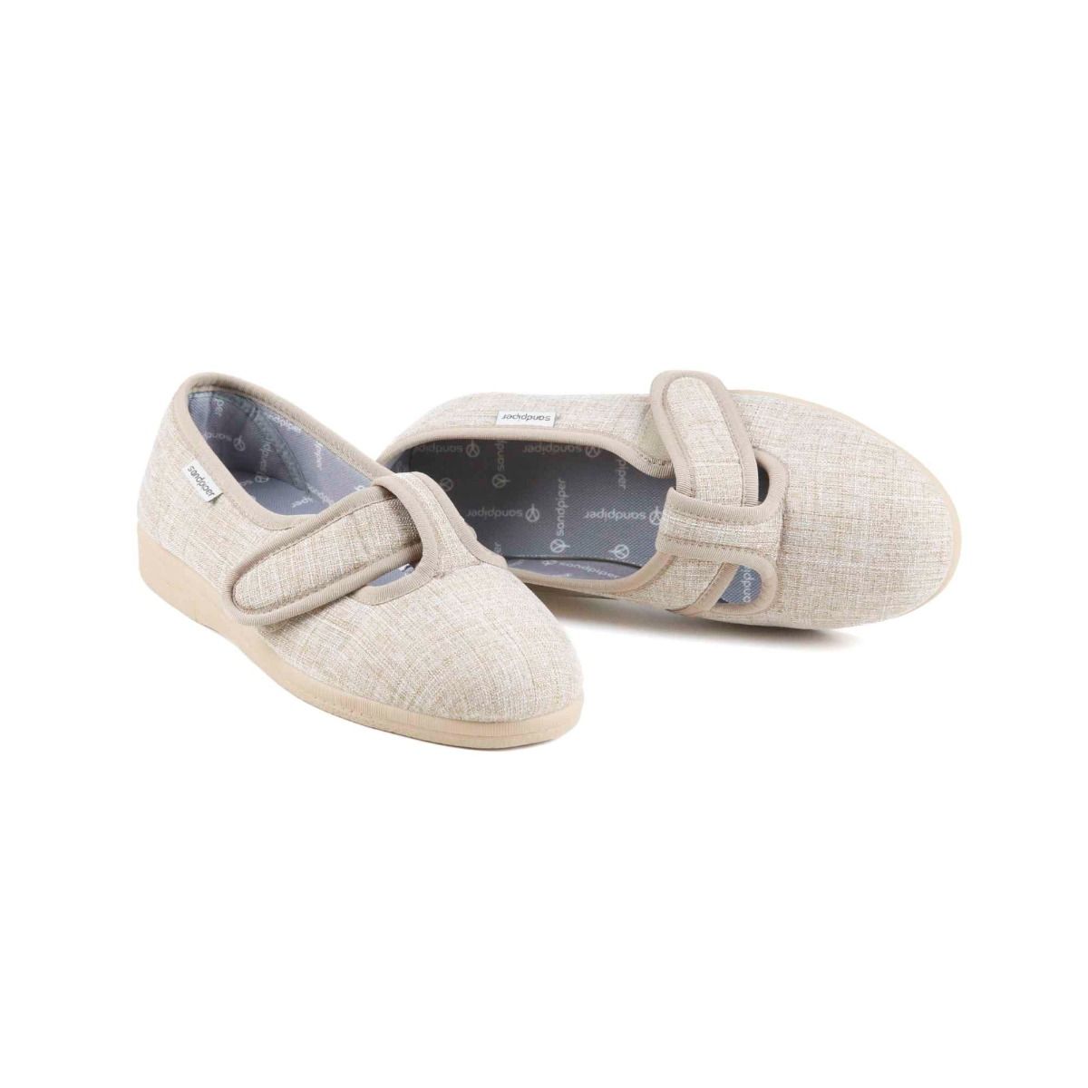 Tracy Ladies Extra-Wide Canvas House Shoe by Sandpiper, available from Fen Mobility Centre