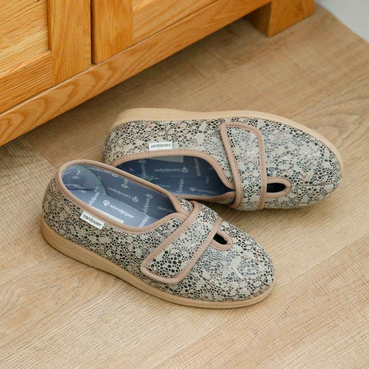 Sue Ladies Extra-Wide Low Cut House Shoe by Sandpiper, available from Fen Mobility Centre