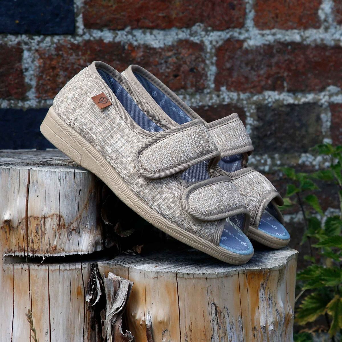 Dora Ladies Ultra-Wide Open Toe Canvas Sandal by Sandpiper, available from Fen Mobility Centre