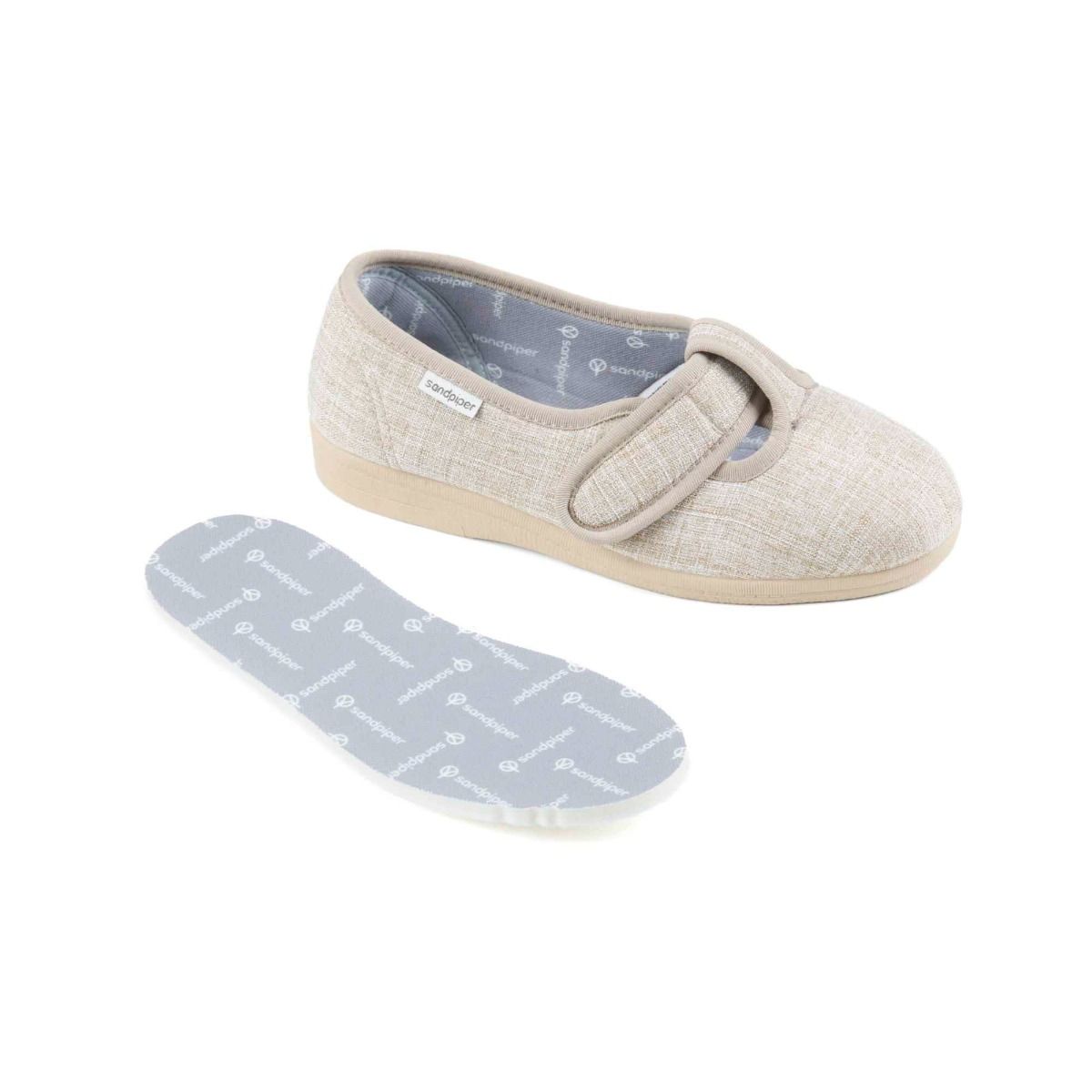 Tracy Ladies Extra-Wide Canvas House Shoe by Sandpiper, available from Fen Mobility Centre