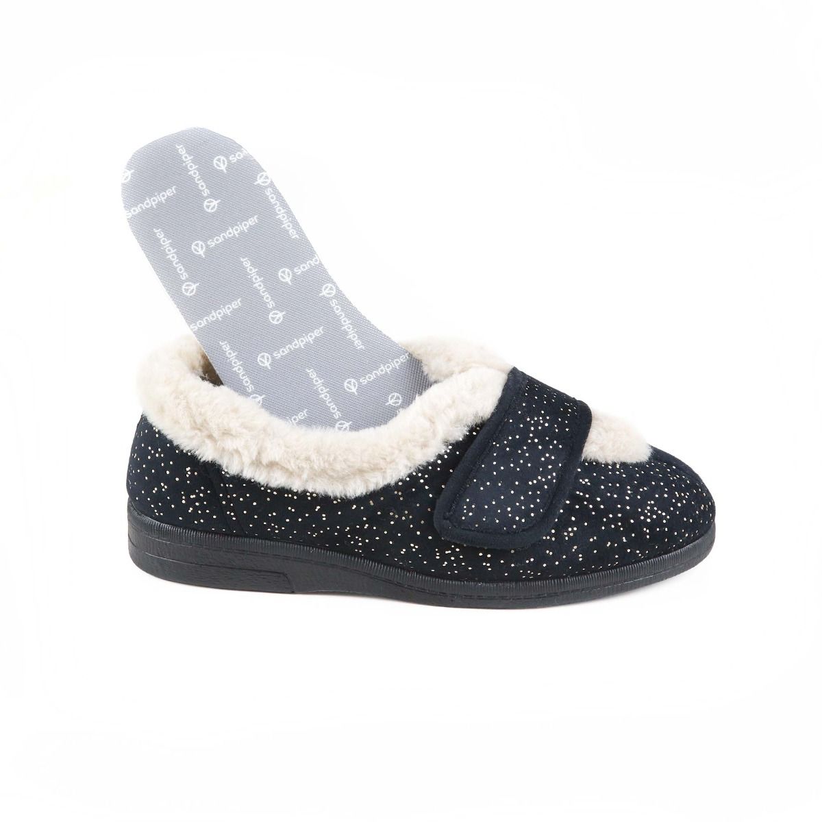 Selina Ladies Extra-Wide Slipper Low Cut for High Instep by Sandpiper, available from Fen Mobility Centre