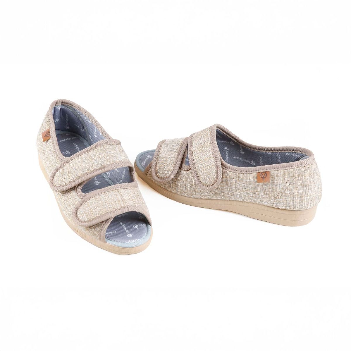 Dora Ladies Ultra-Wide Open Toe Canvas Sandal by Sandpiper, available from Fen Mobility Centre