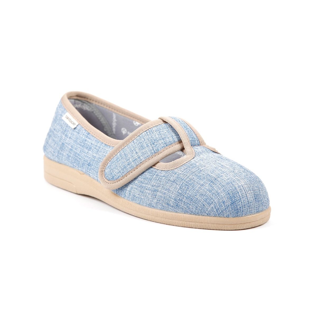 Tracy Ladies Extra-Wide Canvas House Shoe by Sandpiper, available from Fen Mobility Centre