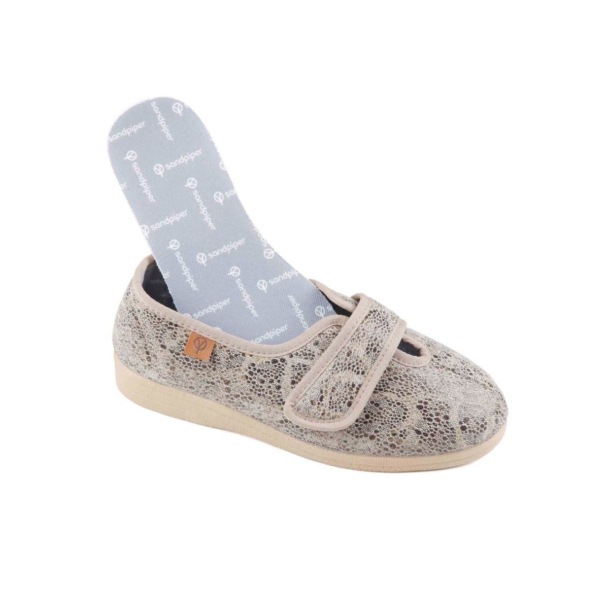 Sue Ladies Extra-Wide Low Cut House Shoe by Sandpiper, available from Fen Mobility Centre
