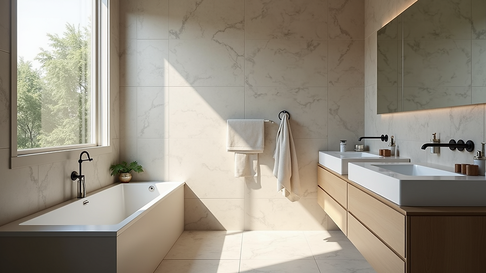 Eye-level view of a beautifully renovated bathroom with modern fixtures