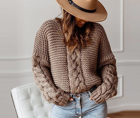 Casual Knitted Sweater, Chunky V-Neck Pullover