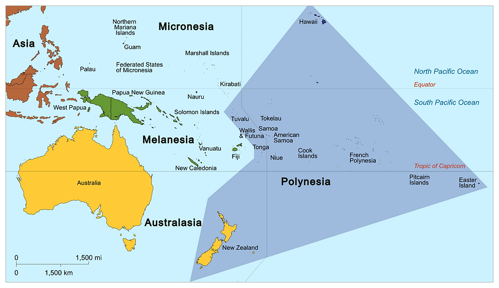 Polynesia is this shaded region. French Polynesia is made up of about 100 islands. Map from worldhistory.org
