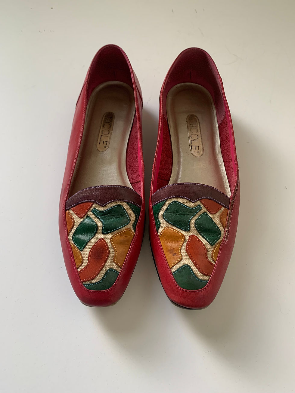 Pink Multi-color Leather Loafers