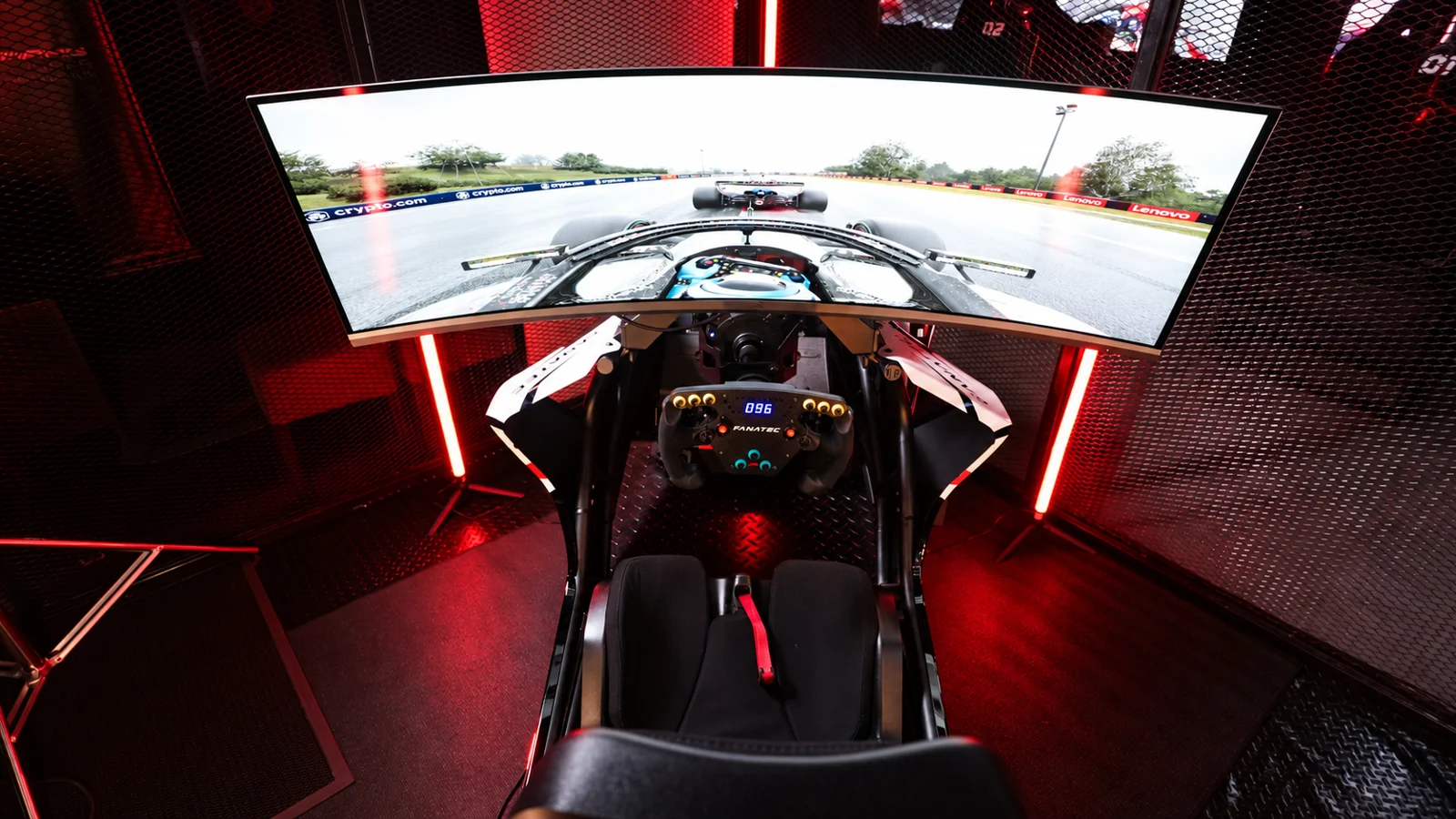 Actual formula cockpit and ultrawide screen from above