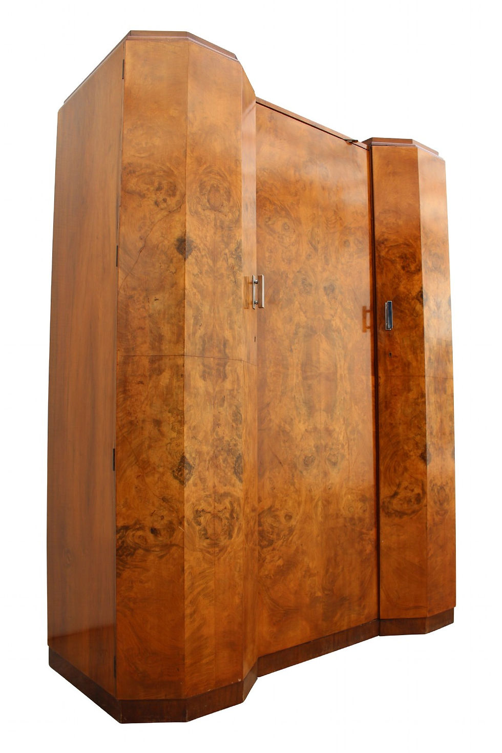 Thumbnail: Art Deco Triple Breakfront Walnut Wardrobe , c1930