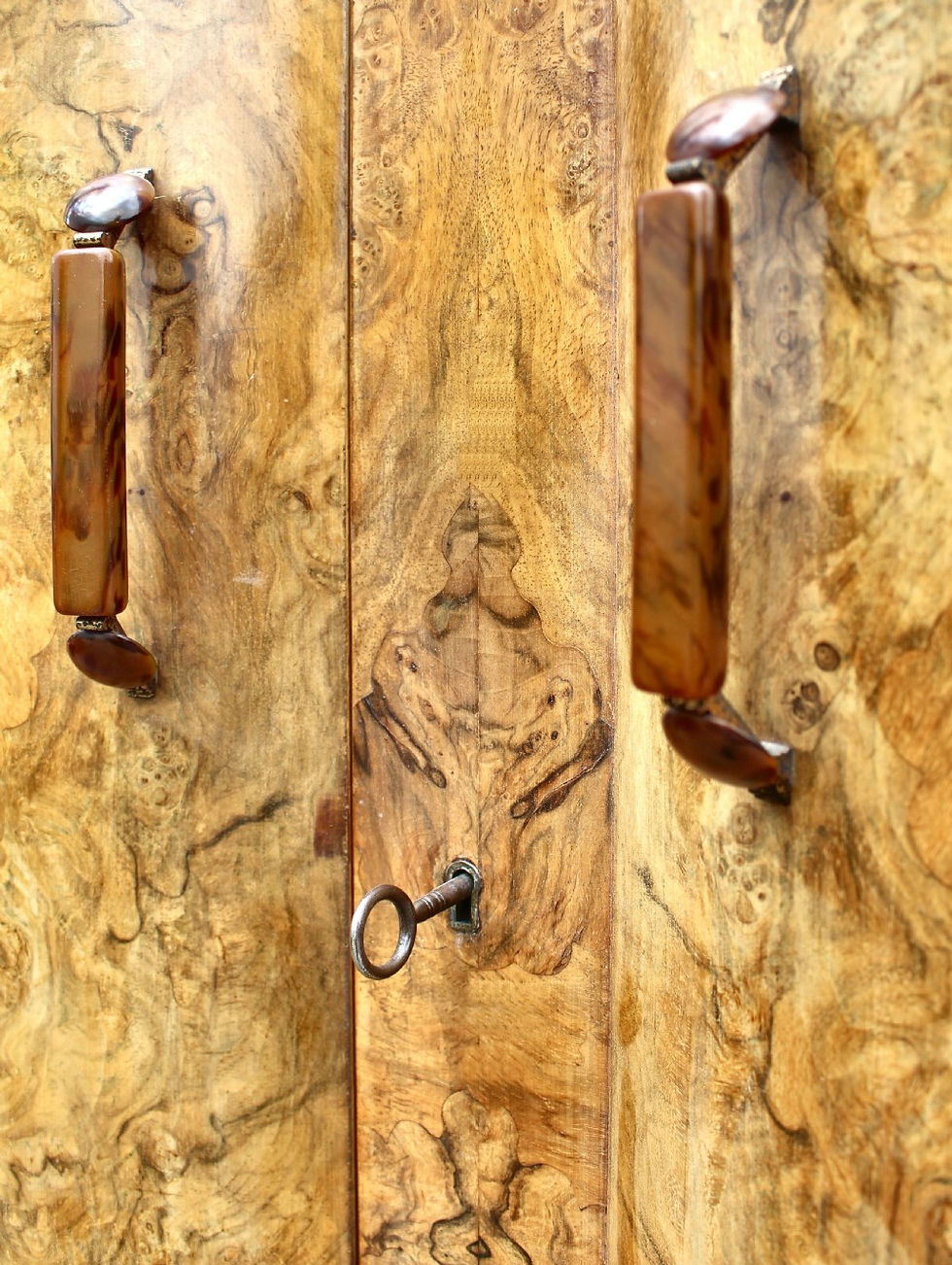 Thumbnail: Art Deco Heavily Figured Walnut Double Wardrobe, c1930