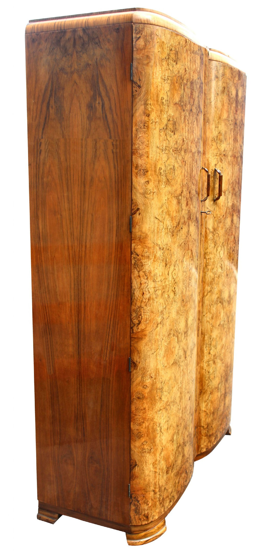 Thumbnail: Art Deco Heavily Figured Walnut Double Wardrobe, c1930