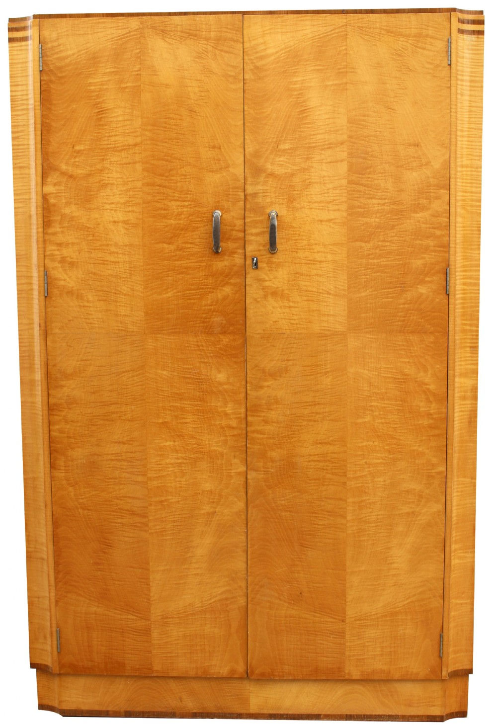 Art Deco Blonde Tiger Grain Birch Gents Wardrobe, c1930