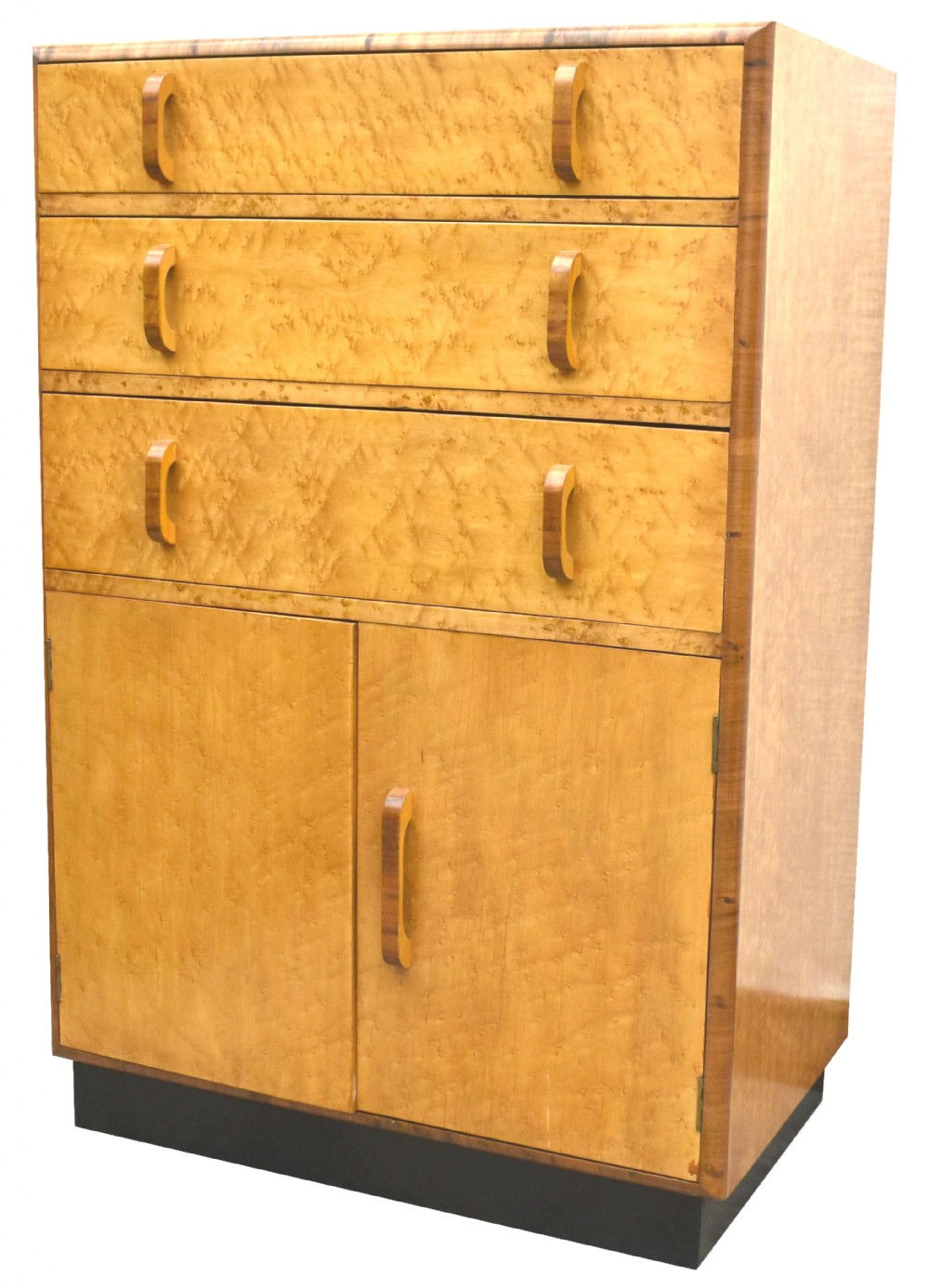 An English Art Deco blonde Birds Eye Maple Tallboy, c1930