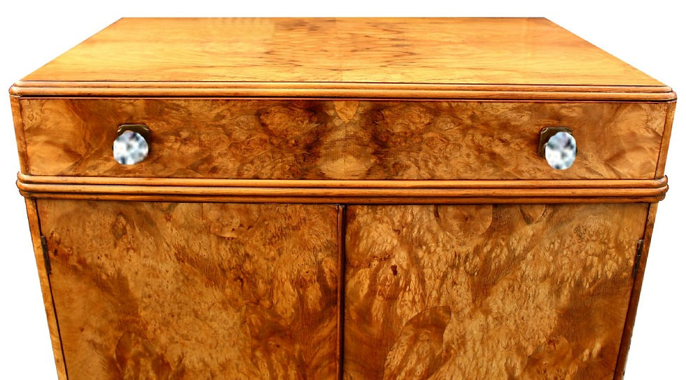 Thumbnail: An English Art Deco Blonde Figured Walnut Tallboy, c1930