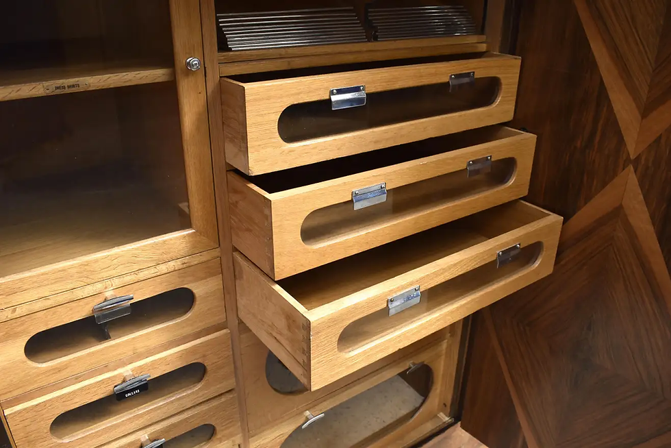 Thumbnail: Spectacular English Art Deco 4 Door Figured Walnut Gentleman's Compactum, C1930