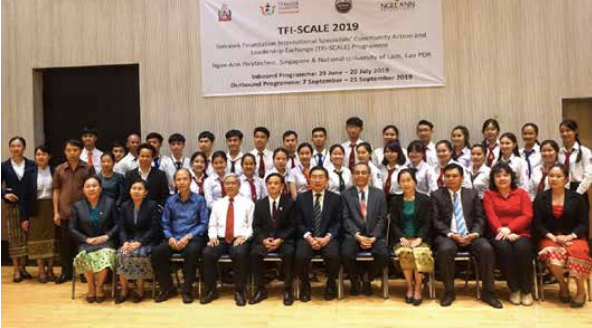 Teachers of NUOL gather for a sendoff of Lao students taking part in the Temasek Foundation International Specialists’ Community Action and Leadership Exchange Programme.
