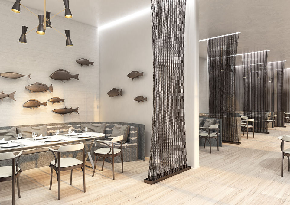 3D Visualisierung eines exklusiven Fischmarkt Restaurants in Doha, Katar – Innenarchitektur für Gastronomieprojekte Zürich
