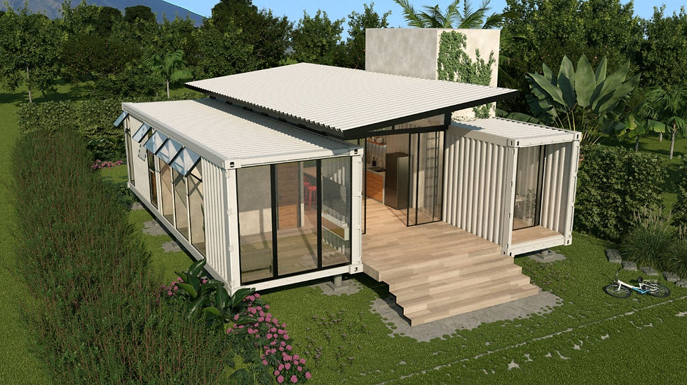 Render de casa con contenedores cubic