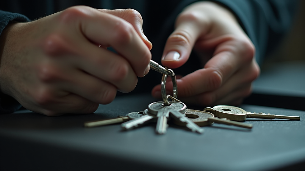 Close-up view of a locksmith cutting a key with a key cutting machine