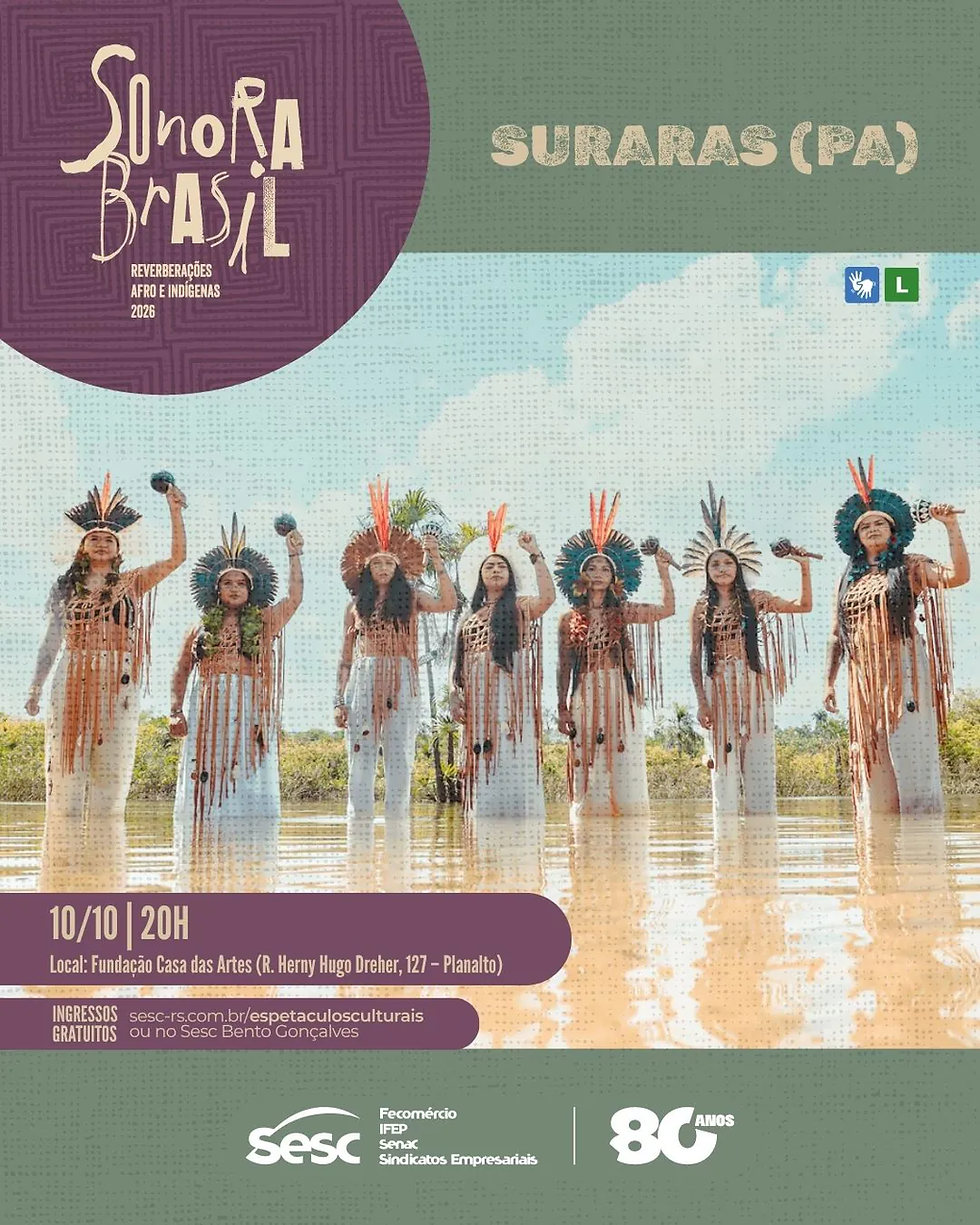 Suraras do Tapajós levam carimbó e cultura indígena ao Sonora Brasil em Bento Gonçalves