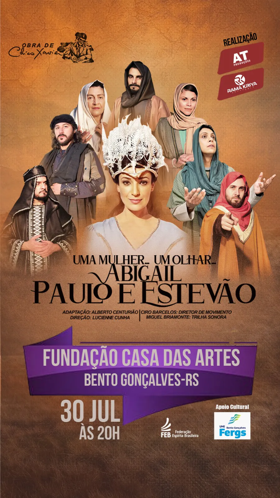 Casa das Artes recebe o espetáculo teatral “Uma Mulher, Um Olhar, Abigail, Paulo e Estevão” em 30 de julho