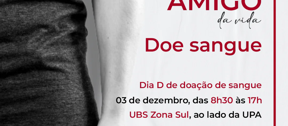 Campanha de doação de sangue ocorre no dia 3 de dezembro
