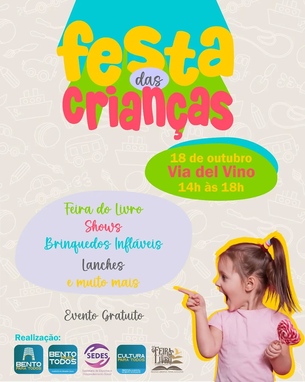 Festa da Criança promete uma tarde de diversão na Via del Vino no dia 18 de outubro