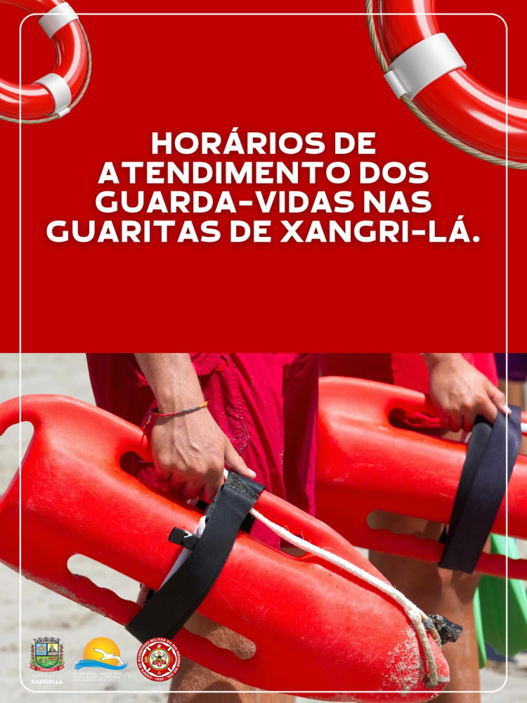 Horários de atendimento dos guarda-vidas nas guaritas.