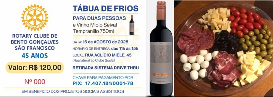Tábua de Frios Solidária do Rotary São Francisco movimenta Bento Gonçalves no próximo sábado