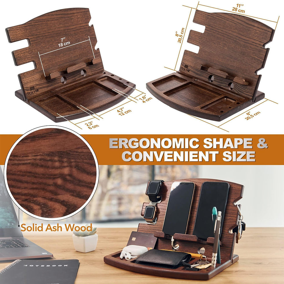 Thumbnail: Wood Phone Docking Station Natural Ash Phone Key Holder Wallet Watch Stand Gift