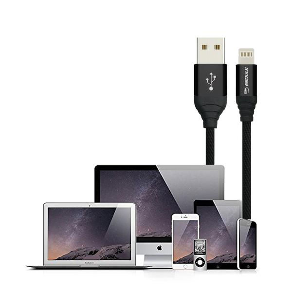 Thumbnail: Esoulk 2A Heavy Duty Braided USB Lightning Cable 2M (6.6f) Black