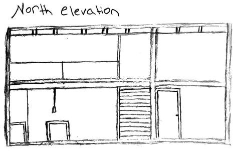 Hand-drawn architectural section of a residential building.