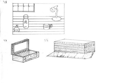 Architectural detail drawings including furniture, materials, and construction elements.