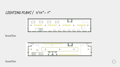 Architectural lighting plans showing lighting fixture locations on the ground and second floors of the ceramic's studio.
