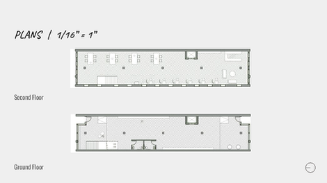 Architectural floor plans showing the ground and second floor layouts of the ceramic's studio.