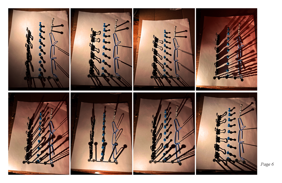 Process photographs documenting the evolution of an abstract parking space composition.