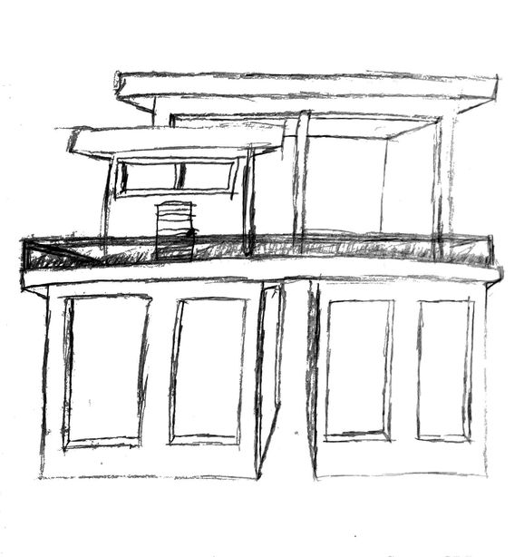 Perspective sketch of a contemporary two-story residential exterior.