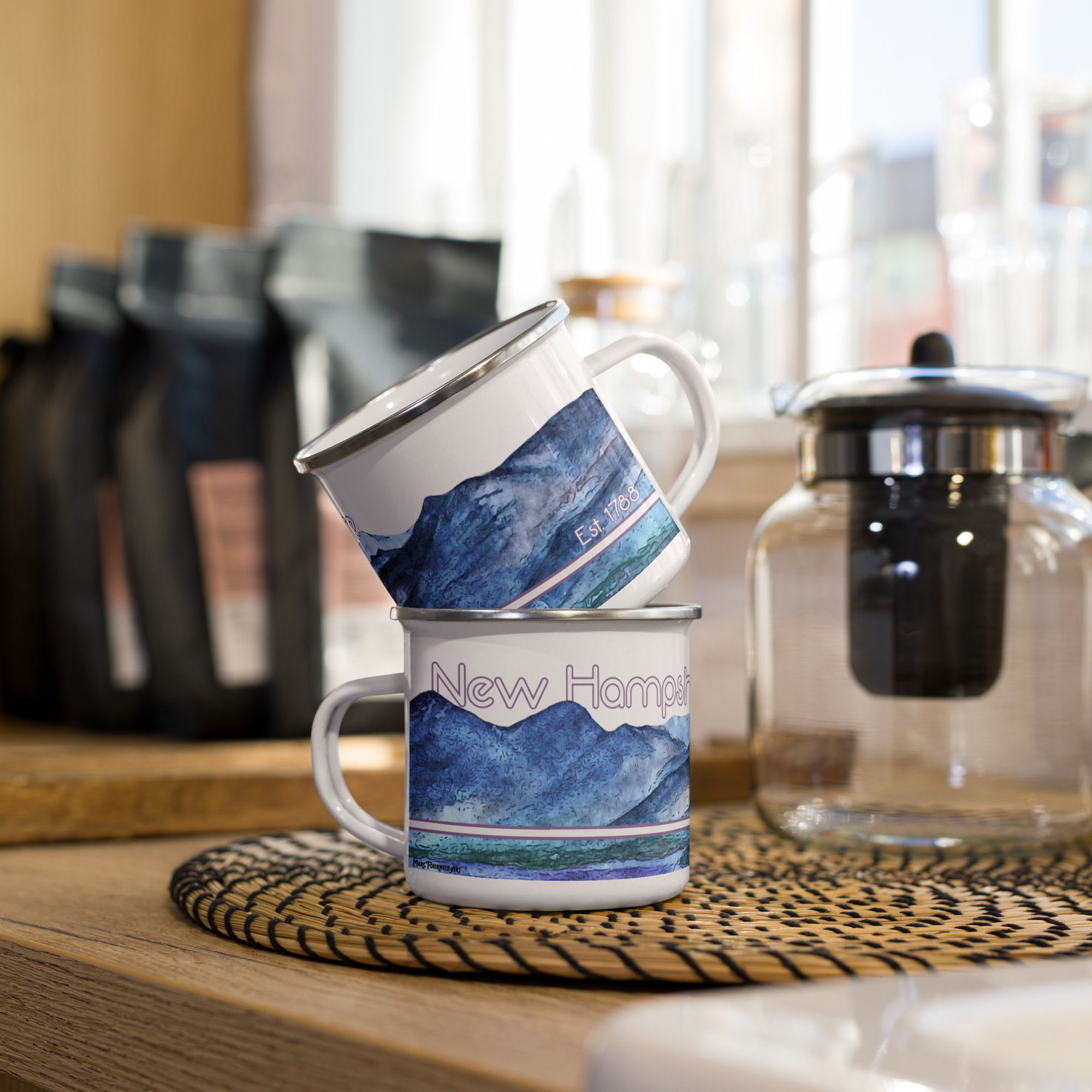New Hampshire 1788 Lakes and Mountains Enamel Camp Mug