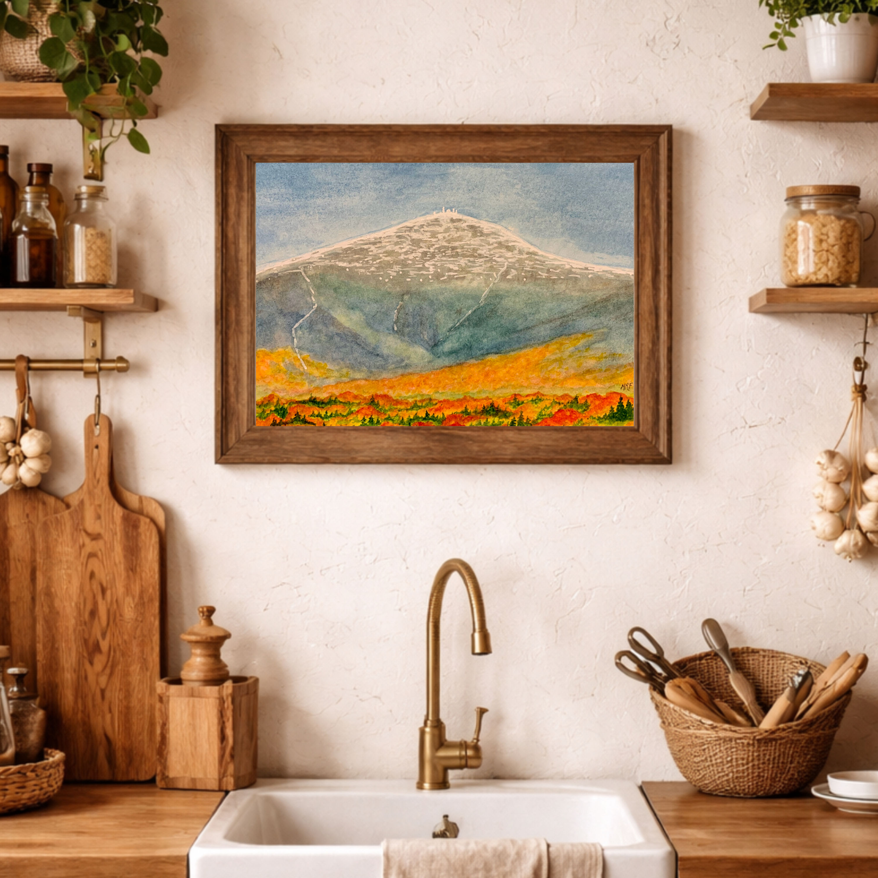 Mt Washington Foliage - NH Landscape Watercolor Art Print