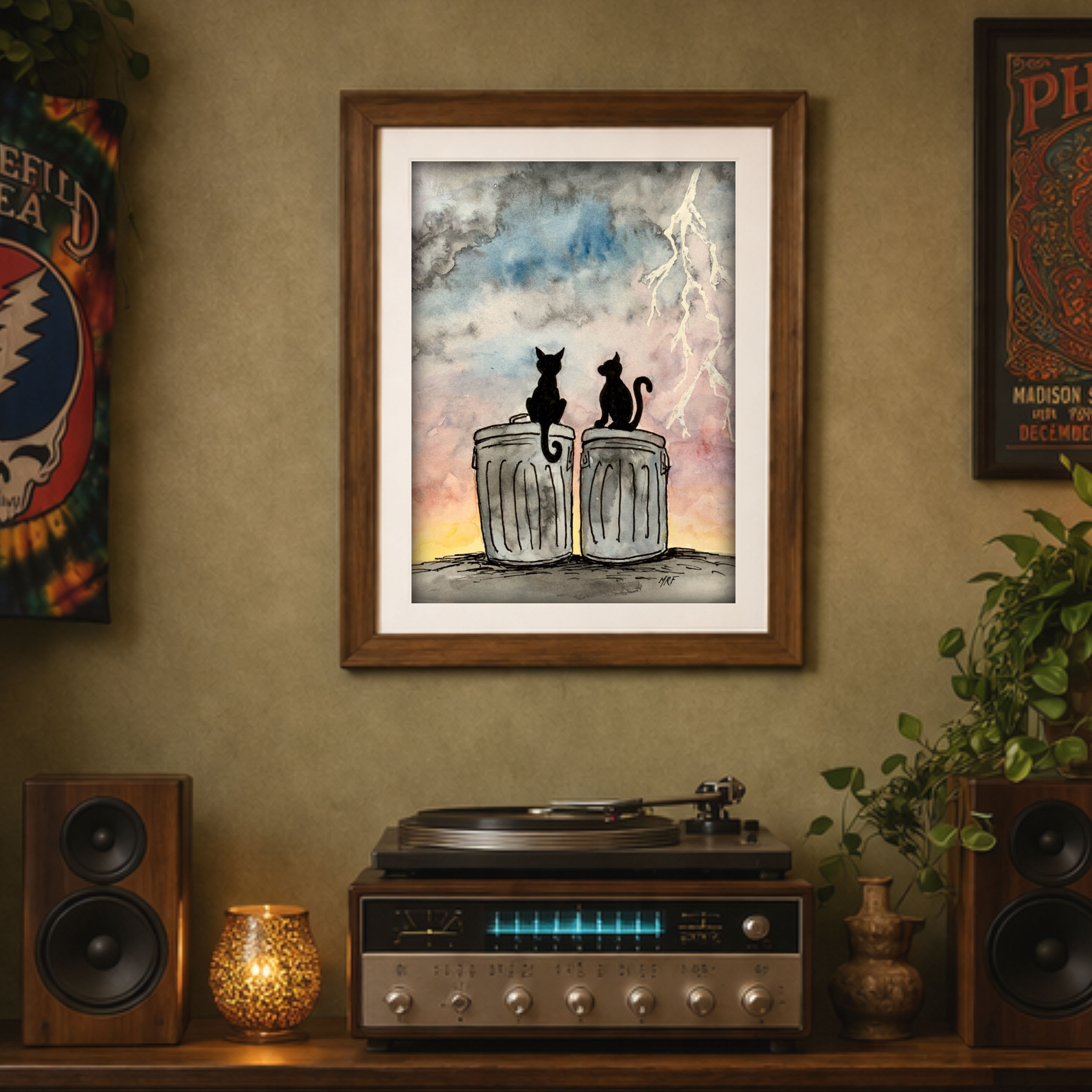 Looks Like Rain - Alley Cat Watercolor Art Print