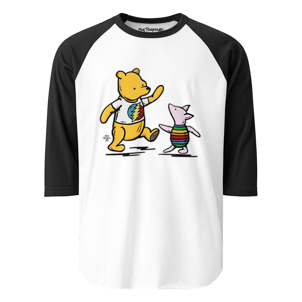 Thumbnail: Dancing Vintage Pooh and Piglet 3/4 Sleeve Raglan Shirt