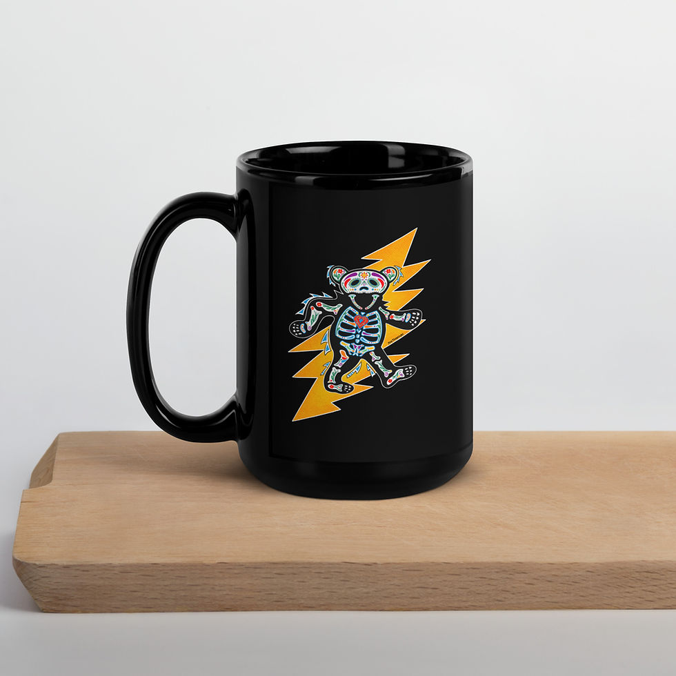 Thumbnail: Day of the Dead Bear Black Glossy Mug