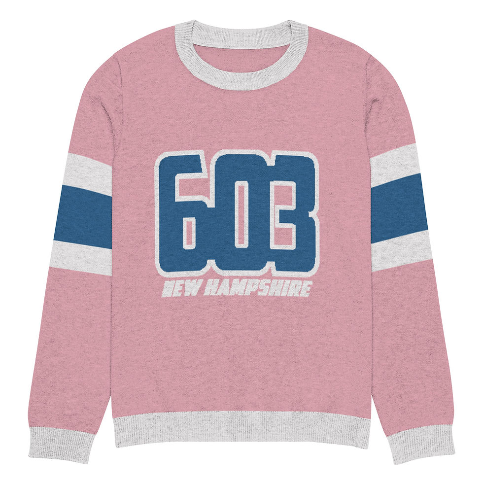 Thumbnail: 603 NH PInk and Blue Knitted Crew Neck Sweater