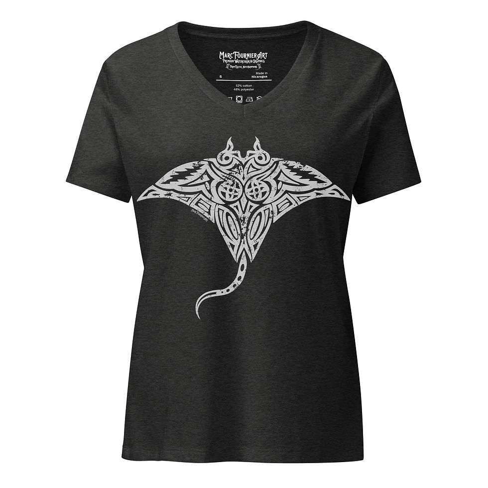 Thumbnail: Bolt Stingray Tattoo Women’s Relaxed Bella + Canvas V-neck T-shirt