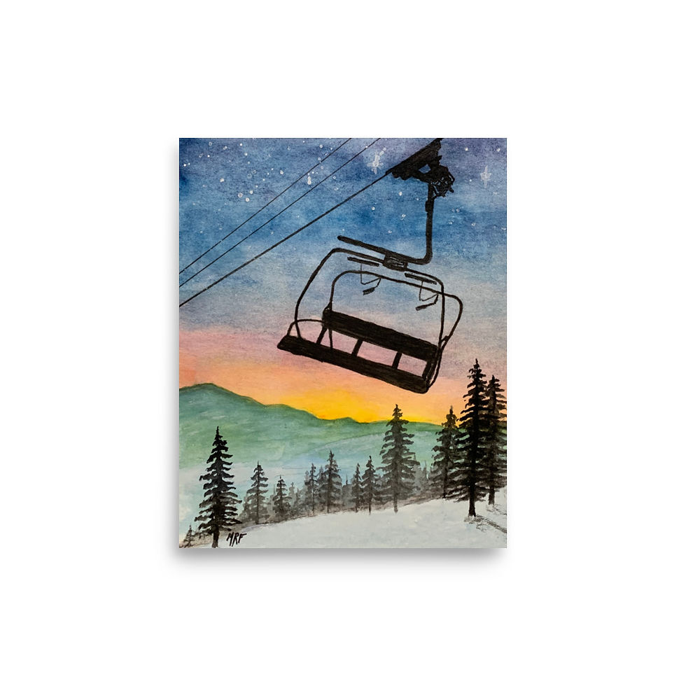 Thumbnail: Last Run - White Mountains NH Watercolor Print for Skiers