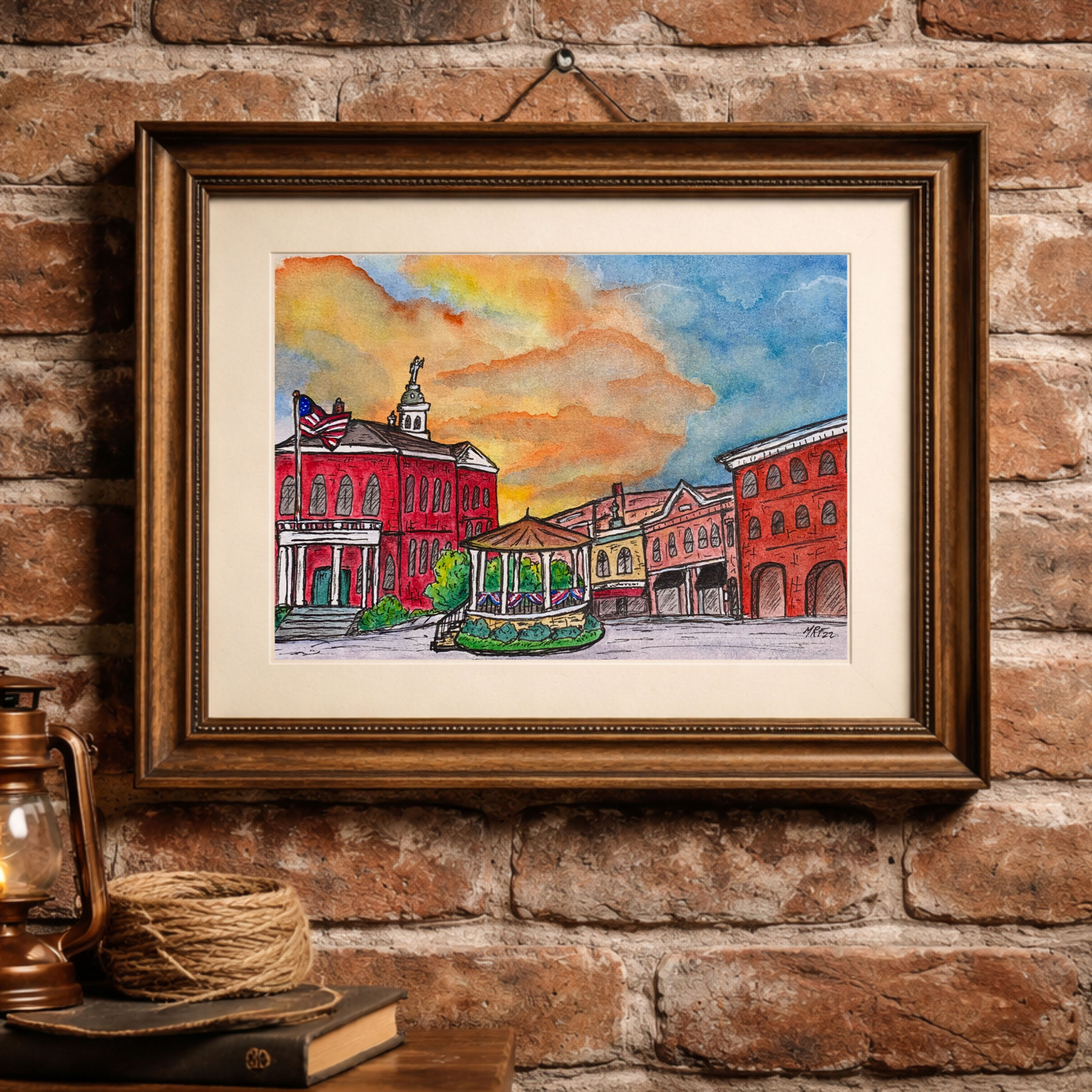 Downtown Bandstand, Exeter, New Hampshire - Watercolor Art Print