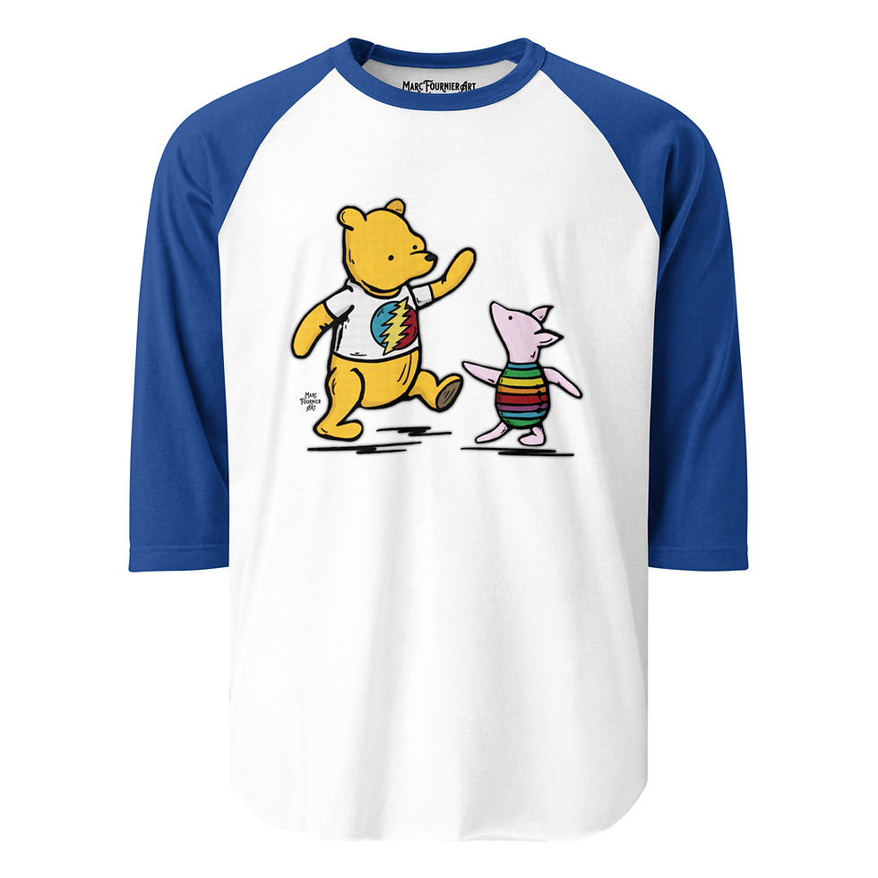 Thumbnail: Dancing Vintage Pooh and Piglet 3/4 Sleeve Raglan Shirt