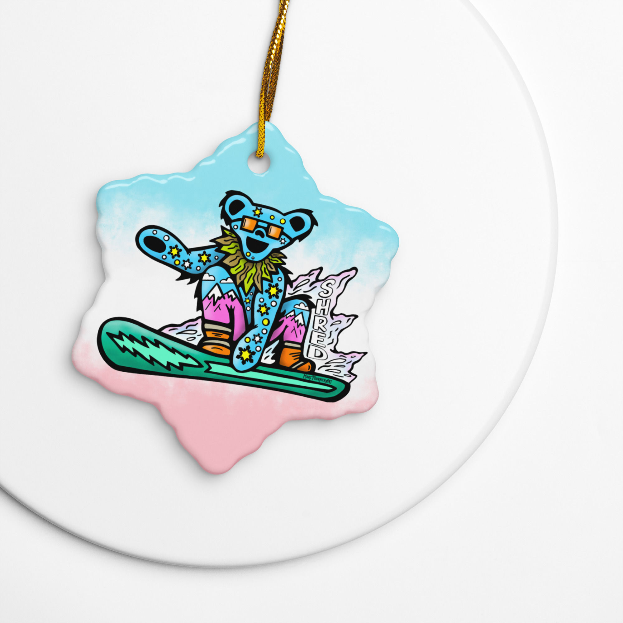 Snowboard Bear Shred Ceramic Ornament